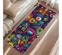 Tapis De Couloir Mauvais Œil, Tapis Cuisine Graffiti Rue Abstrait, 50 x 150cm Antidérapant Poils Ras Lavable en Machine Carpet pour Passage Buanderie Balcon Rugs