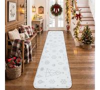 Tapis de couloir minimaliste thème vacances d'hiver sapin de Noël 5,1 x | Line Art Tapis de couloir avec motifs de flocons de neige, ornements festifs, charme saisonnier subtil