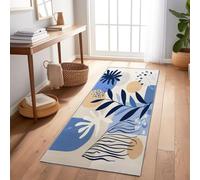 Tapis De Couloir Moderne 60X210 Cm Style Moderne Géométrique Texture Végétale Bleu - Tapis Lavable Antidérapant Long Et Étroit, Parfait pour Entrée, Hall Ou Cuisine, Doux Et Résistant