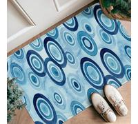 Tapis de couloir moderne abstrait à pois concentriques avec bords antidérapants - Tapis rectangulaire pour cuisine, entrée, buanderie, décoration de chevet, bleu d'été, 0,6 x 0,9 m