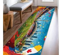 Tapis de couloir moderne abstrait motif stade feuille d'érable bleu fête du Canada à poils courts pour cuisine, chevet, entrée, couloir, 6,4 x 2,4 m
