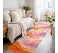Tapis de couloir moderne abstrait, plumes et éclaboussures, corail antidérapant, pour intérieur - Ne perd pas ses poils - Pour cuisine, salle de bain, entrée, table de chevet - 0,6 x 2,4 m