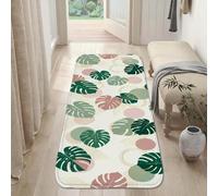 Tapis de couloir moderne minimaliste avec lignes circulaires - Vert été - Antidérapant - Ne perd pas ses poils - Pour cuisine, entrée, buanderie, couloir, décoration - 6,4 x 2,4 m