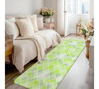 Tapis de couloir moderne minimaliste avec lignes diamantées, vert, antidérapant, doux, résistant aux taches pour cuisine, salle de bain, entrée, décoration de chevet, 0,6 x 2,4 m