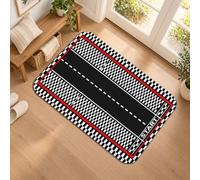 Tapis de couloir moderne sur le thème de l'hippodrome de course 2 x 3 | Tapis de couloir avec bordure à carreaux - Motif Start Line - Design contrasté - Décoration pour les amateurs de course