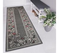 Tapis de couloir Modernes Pont Chambre à coucher Design Rétro Gris Rouge Carreaux Floral Motif Abstrait Oekotex 100 x 150 cm