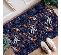 Tapis de couloir motif astronaute, fusée futuriste, planète, spatiale, bleu marine, tapis rectangulaire à poils ras pour cuisine, entrée, buanderie, couloir, 0,6 x 0,9 m