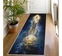 Tapis de Couloir Motif Bouddha Lotus, Long Doux Antidérapant 60x150 Carpet Cuisine Spirituel Galaxie Bleu Lavable en Machine Tapis d'entrée Intérieur pour Couloir, Passage Poil Ras Rug Lm1060