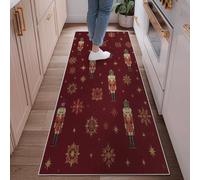 Tapis de couloir motif casse-noisette, flocon de neige, étoile de Noël, rouge, à poils courts rectangulaires, ne perd pas ses poils pour cuisine, salle de bain, entrée, table de chevet, 0,6 x 1,8 m