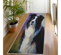 Tapis de Couloir Motif Chien Mignon, Tapis de Couloir Coloré Border Collie Long 80x150, Antidérapant Lavable en Machine Passage Carpet D'entrée Salon Chambre Descente de Lit Poil Ras Rug Ba536