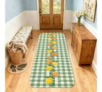 Tapis de couloir motif citron, motif fleurs oranges d'été, vert, antidérapant, tapis rectangulaire qui ne perd pas ses poils pour cuisine, entrée, table de chevet, buanderie, 61 x 0,9 m