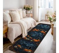 Tapis de couloir motif citrouilles, style gothique effrayant, tête de mort hantée, maison hantée, à poils ras du cou, noir, tapis rectangulaire à poils courts pour cuisine, entrée, buanderie