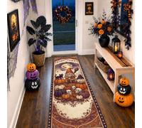 Tapis de couloir motif citrouilles, tête de mort, sorcière, Halloween, orange, antidérapant, ne perd pas ses poils pour cuisine, entrée, buanderie, couloir, 0,6 x 1,8 m