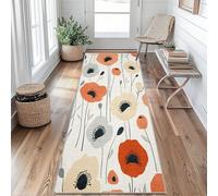 Tapis de Couloir Motif Coquelicot Tapis de Passage Aquarelle Fleur 40 x 60 cm Antidérapant et Lavable Interieur Rug pour Entree Couloir Salon Chambre à Coucher Cuisine bI&o125