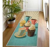Tapis de Couloir Motif Cupcake Café Long Doux Antidérapant 80x180 Carpet Cuisine Sarcelle Rétro Lavable en Machine Tapis d'entrée Intérieur pour Couloir, Passage Poil Ras Rug O1007