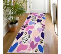Tapis de Couloir Motif Cœurs Mignon Long Doux Antidérapant 70x200 Carpet Cuisine Coeur Imprimé Léopard Lavable en Machine Tapis d'entrée Intérieur pour Couloir, Passage Poil Ras Rug Uc1048