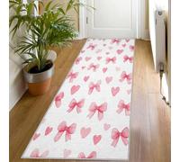 Tapis de Couloir Motif Cœurs Nœud Papillon Long Doux Antidérapant 60x210 Carpet Cuisine Princesse Filles Rose Lavable en Machine Tapis d'entrée Intérieur pour Couloir, Passage Poil Ras Rug O1158