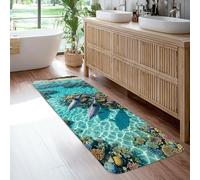 Tapis de couloir motif dauphins, corail tropical, algues d'été, turquoise, à poils ras - Esthétique - Tapis rectangulaire pour cuisine, chevet, entrée, couloir, décoration - 0,6 x 1,8 m