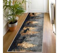 Tapis de Couloir Motif Élan 80x250 Tapis de Passage Chasse Cerf Cabane Rustique Extra Long Antidérapant Lavable, Carpet Interieur pour Cuisine Salon à Coucher Descente de lit Poil Ras Rug Jz830