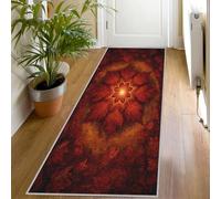 Tapis de Couloir Motif Feuille d'érable Automne 80x250 Tapis de Passage Terre Cuite Extra Long Antidérapant Lavable, Carpet Interieur pour Cuisine Salon à Coucher Descente de lit Poil Ras Rug Uc961