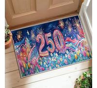 Tapis de couloir motif feux d'artifice festif, fleurs vibrantes, étoiles, jour de l'indépendance, bleu, tapis à poils courts résistant à la décoloration pour cuisine, entrée, chevet, porte, couloir