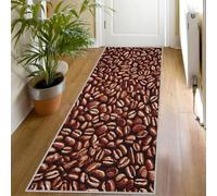 Tapis de Couloir Motif Grains de Café Long Doux Antidérapant 70x200 Carpet Cuisine Salle à Manger Cuisine Sépia Lavable en Machine Tapis d'entrée Intérieur pour Couloir, Passage Poil Ras Rug O1017
