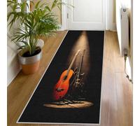 Tapis de Couloir Motif Guitare Tapis de Couloir Minimaliste Musique Rétro Long 80x150, Antidérapant Lavable en Machine Passage Carpet D'entrée Salon Chambre Descente de Lit Poil Ras Rug Hp688