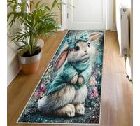 Tapis de Couloir Motif Lapin Mignon Tapis de Couloir Forêt Contes de Fées Long 60x180, Antidérapant Lavable en Machine Passage Carpet D'entrée Salon Chambre Descente de Lit Poil Ras Rug Gk674