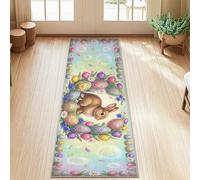 Tapis de couloir motif lapin, œufs de Pâques festifs, fleurs pastel, tapis à poils courts pour cuisine, entrée, chevet, buanderie, 61 x 152 cm