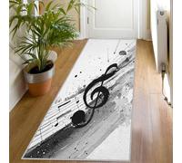 Tapis de Couloir Motif Notes De Musique 80x250 Tapis de Passage Abstrait Blanc Noir Extra Long Antidérapant Lavable, Carpet Interieur pour Cuisine Salon à Coucher Descente de lit Poil Ras Rug Hp639