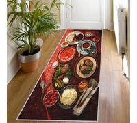 Tapis de Couloir Motif Nourriture 80x250 Tapis de Passage Cuisine Vintage Extra Long Antidérapant Lavable, Carpet Interieur pour Cuisine Salon à Coucher Descente de lit Poil Ras Rug O1087