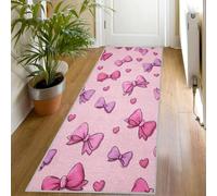 Tapis de Couloir Motif Nœud Papillon Mignon Long Doux Antidérapant 70x200 Carpet Cuisine Filles Rose Lavable en Machine Tapis d'entrée Intérieur pour Couloir, Passage Poil Ras Rug O1174