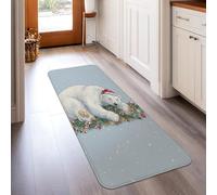 Tapis de couloir motif ours polaire, sapin de Noël festif, biscuit en pain d'épices, éponge à poils ras - Tapis rectangulaire doux résistant aux taches pour cuisine, entrée, buanderie, décoration de