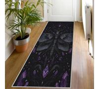 Tapis de Couloir Motif Papillon Gothique 70x240 Tapis de Passage Mystique Violet Noir Extra Long Antidérapant Lavable, Carpet Interieur pour Cuisine Salon à Coucher Descente de lit Poil Ras Rug Fs566