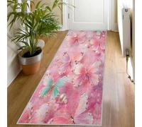 Tapis de Couloir Motif Perles Papillon 3D Long Doux Antidérapant 60x150 Carpet Cuisine Luxe Rose Lavable en Machine Tapis d'entrée Intérieur pour Couloir, Passage Poil Ras Rug Fs481