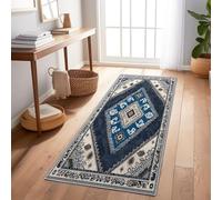 Tapis De Couloir Motif Persan Géométrique 60X210 Cm Antidérapant Lavable Bleu Tapis Long Étroit pour Couloir Cuisine Chambre Salon Tapis Fin Moderne