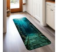 Tapis de couloir motif ruines sous-marines, corail naturel mystique, bleu sarcelle, antidérapant, ne perd pas ses poils pour cuisine, entrée, buanderie, couloir, 0,6 x 1,5 m