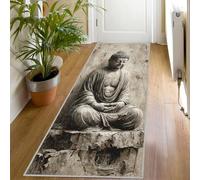 Tapis de Couloir Motif Statue de Bouddha, 80x250 Tapis de Passage Zen Méditation Extra Long Antidérapant Lavable, Carpet Interieur pour Cuisine Salon à Coucher Descente de lit Poil Ras Rug Lm1083