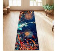 Tapis de couloir motif statue de feu d'artifice festif, étoiles de feu d'artifice festif, jour de l'indépendance, bleu, tapis rectangulaire antidérapant doux et résistant aux taches pour cuisine