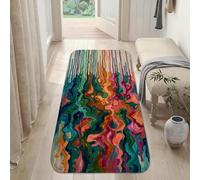 Tapis de couloir motif vagues abstraites modernes, lignes et courbes multicolores à poils courts en éponge esthétique rectangulaire pour cuisine, entrée, chevet, buanderie, 6,1 x 1,5 m