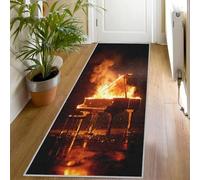 Tapis de Couloir Musical Motif Piano Long Doux Antidérapant 60x150 Carpet Cuisine Piano Feu Romantique Lavable en Machine Tapis d'entrée Intérieur pour Couloir, Passage Poil Ras Rug Hp655