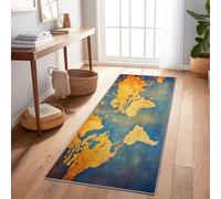 Tapis De Couloir Navigation Carte du Monde Continent 80X240 Cm Antidérapant Lavable Bleu Tapis Long Étroit pour Couloir Cuisine Chambre Salon Tapis Fin Moderne