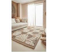 Tapis de couloir - NAZAR RUGS - 60x180 cm - Aspect jute - Motifs feuilles - Marron