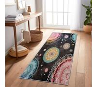 Tapis De Couloir Noir Motif Cachemire Mandala 80X200 Cm, Tapis Long Antidérapant pour Entrée Couloir Cuisine Salon, Tapis Rectangulaire Lavable pour Sol Intérieur Maison