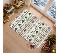 Tapis de couloir nordique avec citation d'hiver Motif renne de Noël 2 x 3 | Fair Isle Tapis de chevet en tricot avec motifs de sapins, accents saisonniers pour la maison, ambiance de cabine confortable
