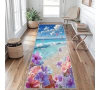 Tapis de Couloir Océan Plage Tapis de Passage Tropical Fleur Papillon 65x240 Antidérapant et Lavable Interieur Rug pour Entree Couloir Salon Chambre à Coucher Cuisine aRa168