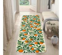 Tapis de couloir oranges, feuilles botaniques, fleurs printanières, vert printemps, antidérapant, tapis d'intérieur qui ne perd pas ses poils pour cuisine, entrée, salle de bain, décoration de porte