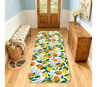 Tapis de couloir oranges, feuilles de citrons tropicaux, été, jaune, à poils ras - Tapis rectangulaire d'intérieur qui ne perd pas ses poils - Pour cuisine, porte, entrée, chevet - 0,6 x 2,4 m