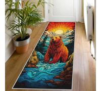 Tapis de Couloir Ours, 60x240 Tapis de Passage Psychédélique Vintage Extra Long Antidérapant Lavable, Carpet Interieur pour Cuisine Salon à Coucher Descente de lit Poil Ras Rug, oT1167