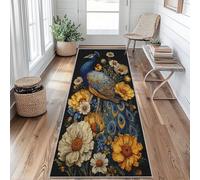 Tapis de Couloir Paon Bleu Tapis de Passage Fleur Oiseaux Exotique 50x240 Antidérapant et Lavable Interieur Rug pour Entree Couloir Salon Chambre à Coucher Cuisine ACf204